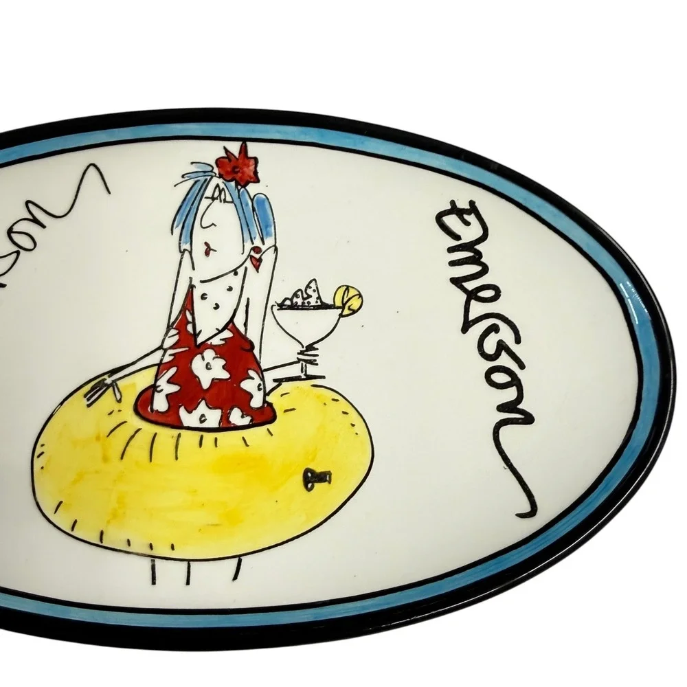 Lotus International Emerson Serving Platter Beach Person White Excellent Oval